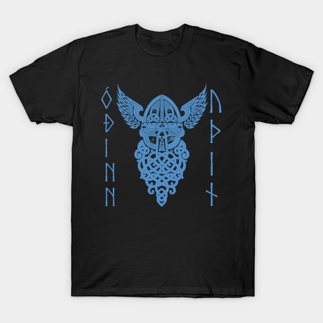 Odin Norse God Runes Pagan Viking Mythology Allfather Blue T-Shirt by Blue Pagan